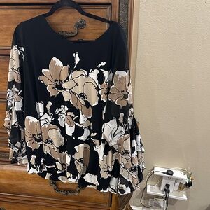 Alfani Black and Cream Floral Blouse